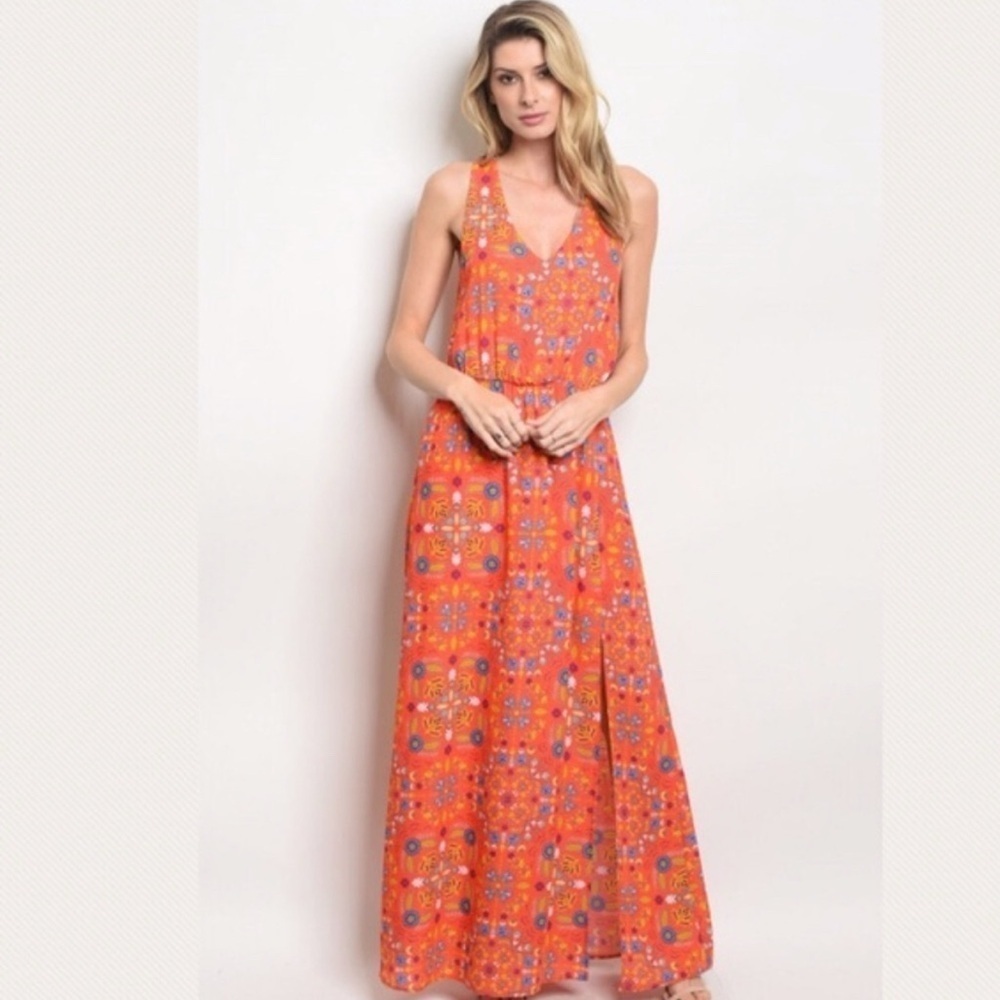 Everly | Floral maxi dress w/slit halter back Women size S sunset cruise beach